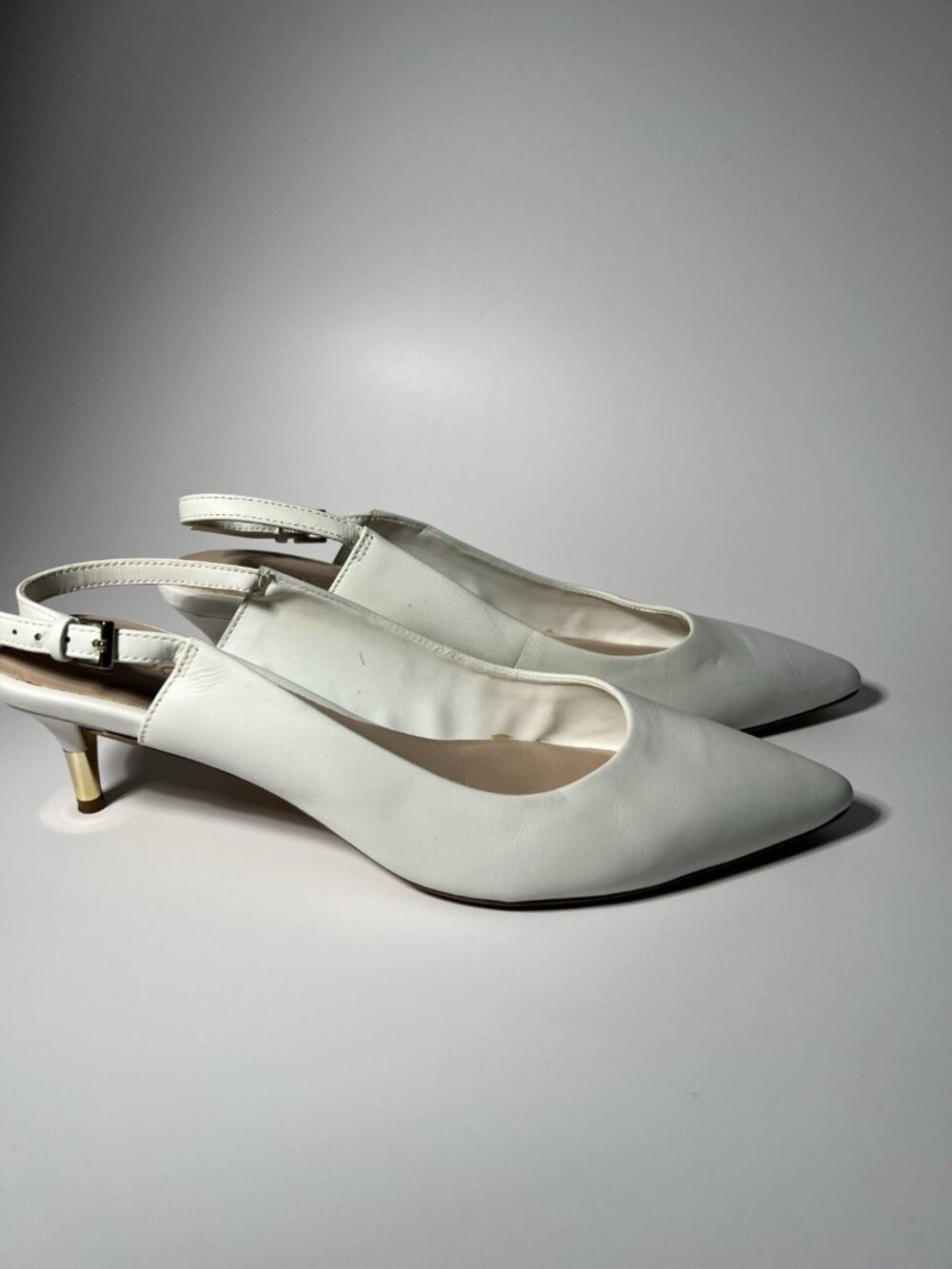 ALDO Uliana White Bone Leather Pointed Toe Slingback Pumps Women’s 8.5